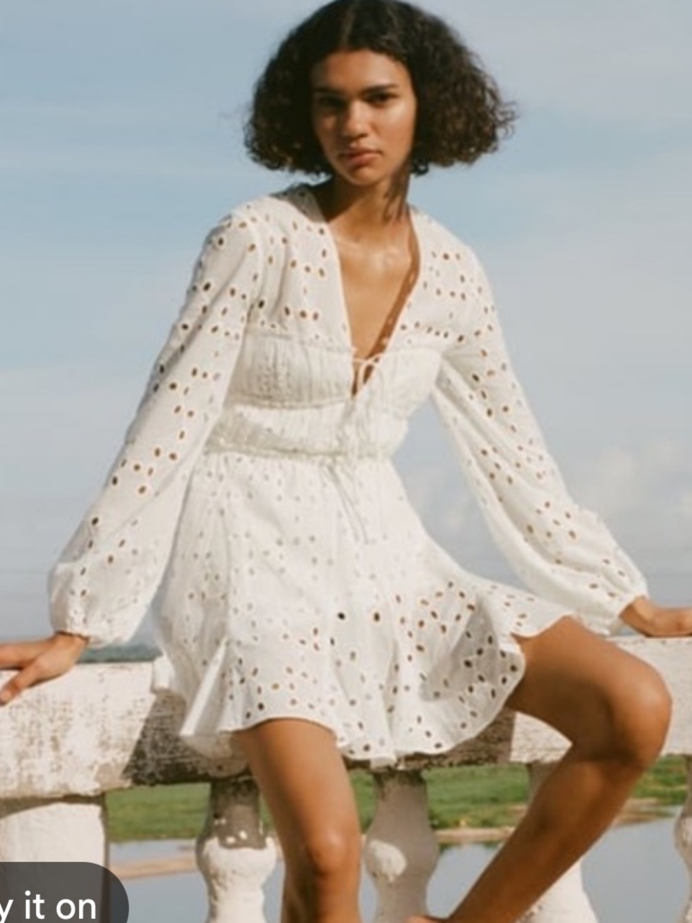 Zara White Eyelet Tie-Waist Mini Dress